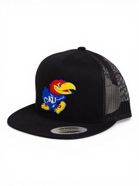 Kansas Jayhawks 3D Snapback Flat Bill Trucker Hat- Black
